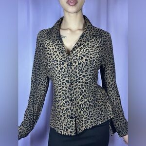 Vivace Leopard Print Button Up Blouse Size S Chiffon 90s Y2K Slinky Luxury Glam